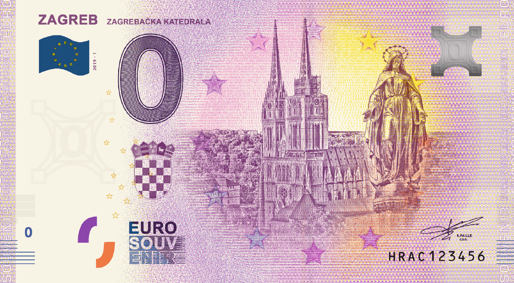 €0 Euro Souvenir banknote for Zagreb Cathedral, Croatia