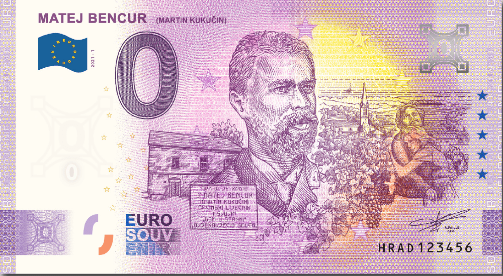 €0 Euro Souvenir banknote for Matej Bencúr (Martin Kukučín), Selca