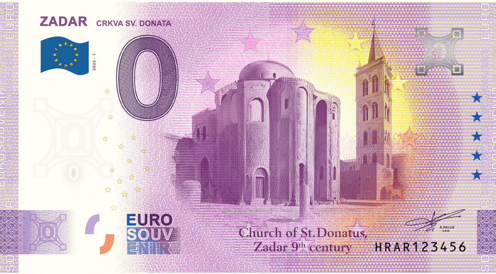 €0 Euro Souvenir banknote for the Church of St. Donatus, Zadar