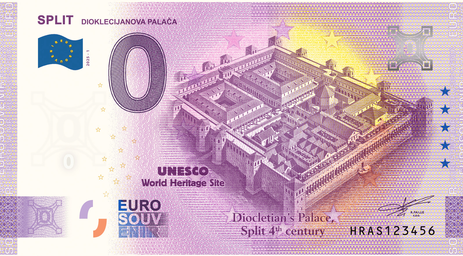 €0 Euro Souvenir banknote for Diocletian's Palace, Split