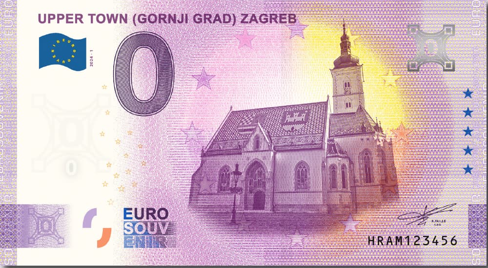€0 Euro Souvenir banknote for Upper Town, Zagreb