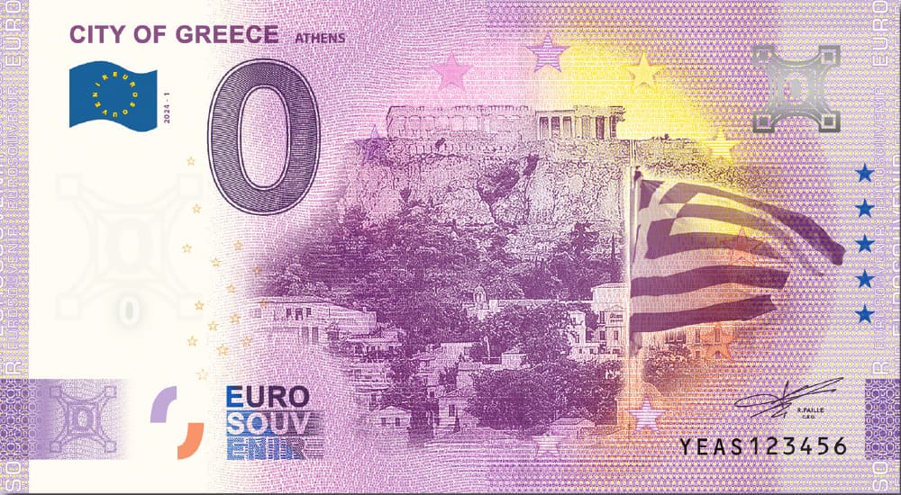€0 Euro Souvenir banknote for the City of Greece, Athens