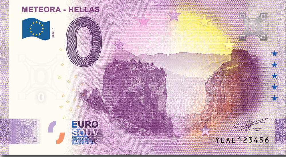 €0 Euro Souvenir banknote for Meteora, Greece