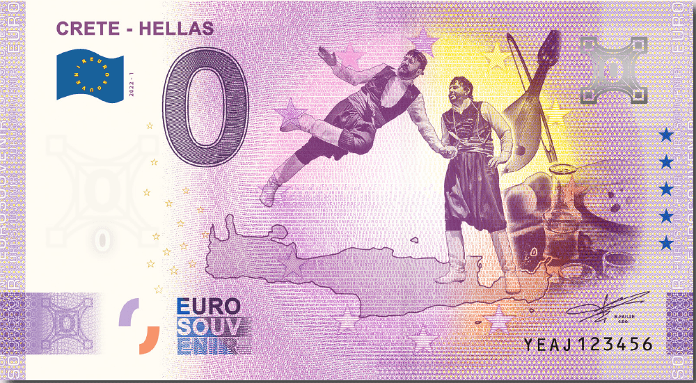 €0 Euro Souvenir banknote for Crete, Greece