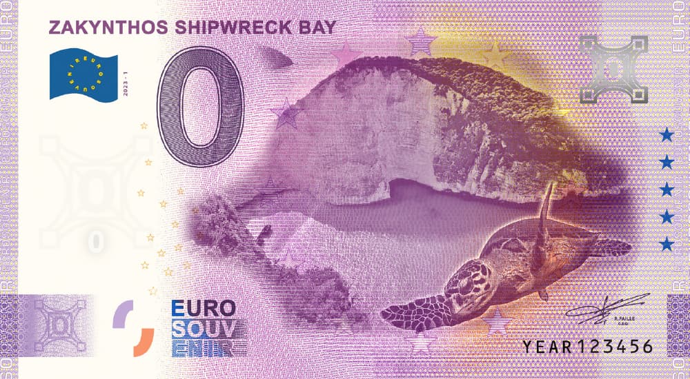 €0 Euro Souvenir banknote for Shipwreck Bay, Zakynthos