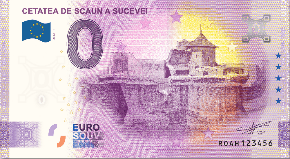 €0 Euro Souvenir banknote for the Seat Fortress of Suceava, Romania
