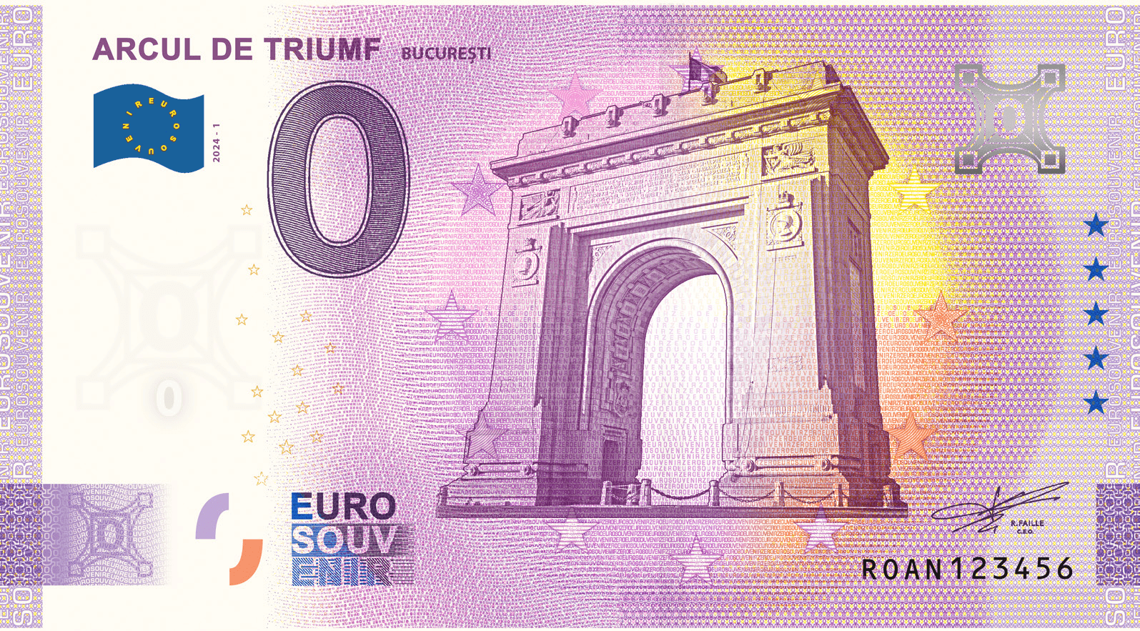 €0 Euro Souvenir banknote for Arcul de Triumf, Bucharest