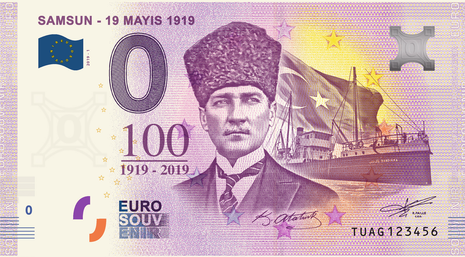 €0 Euro Souvenir banknote for 19 Mayıs 1919, Samsun