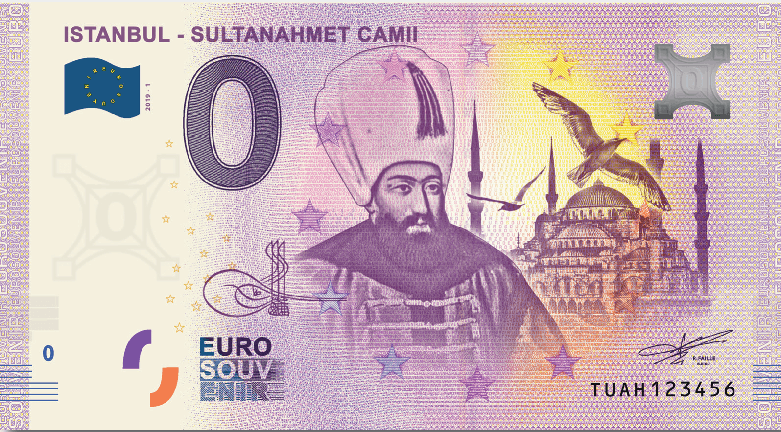€0 Euro Souvenir banknote for Sultanahmet Camii, Istanbul