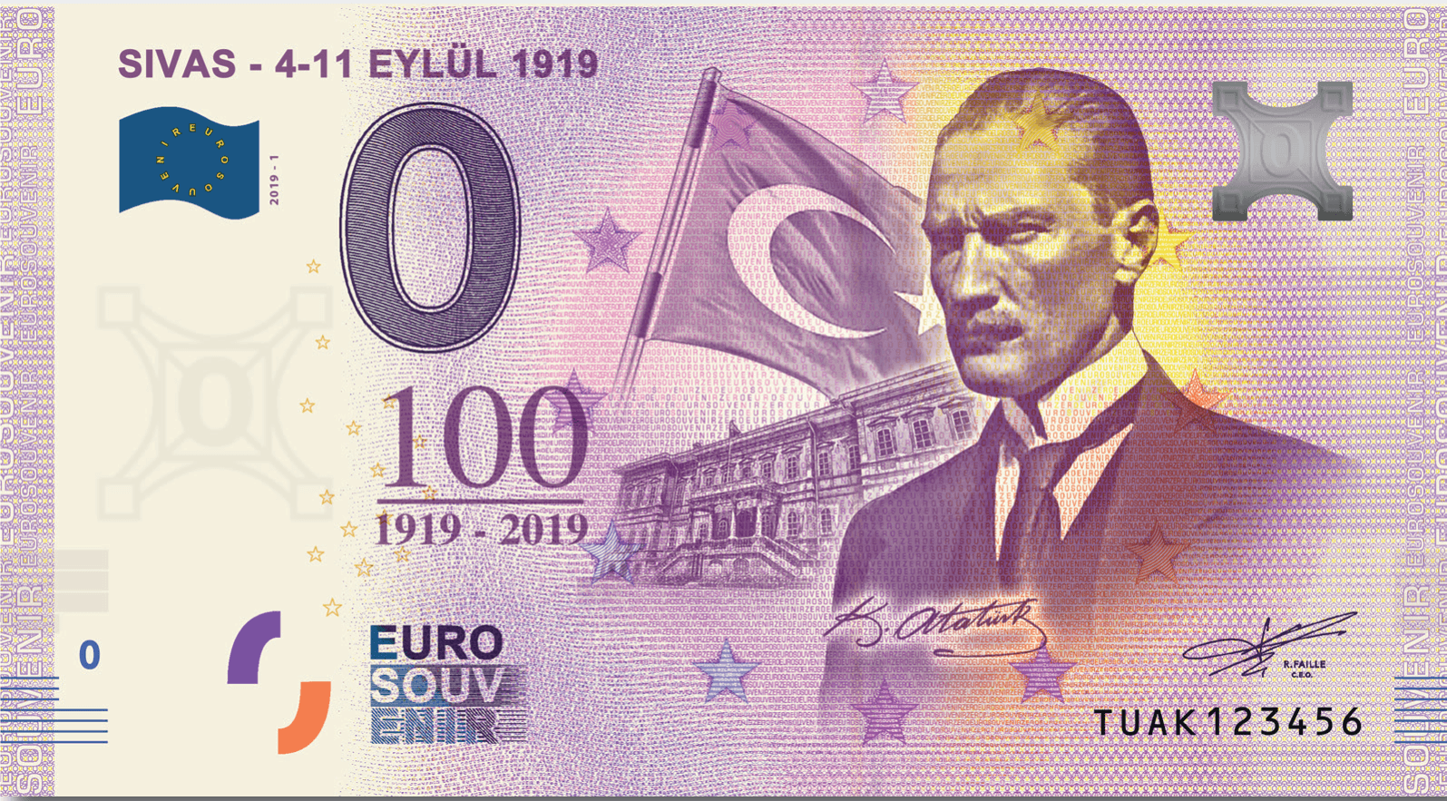 €0 Euro Souvenir banknote for 4–11 Eylül 1919, Sivas