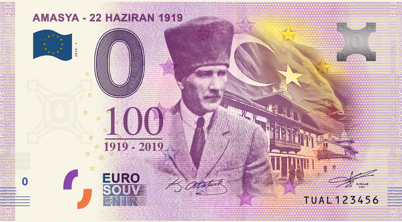 €0 Euro Souvenir banknote for 22 Haziran 1919, Amasya