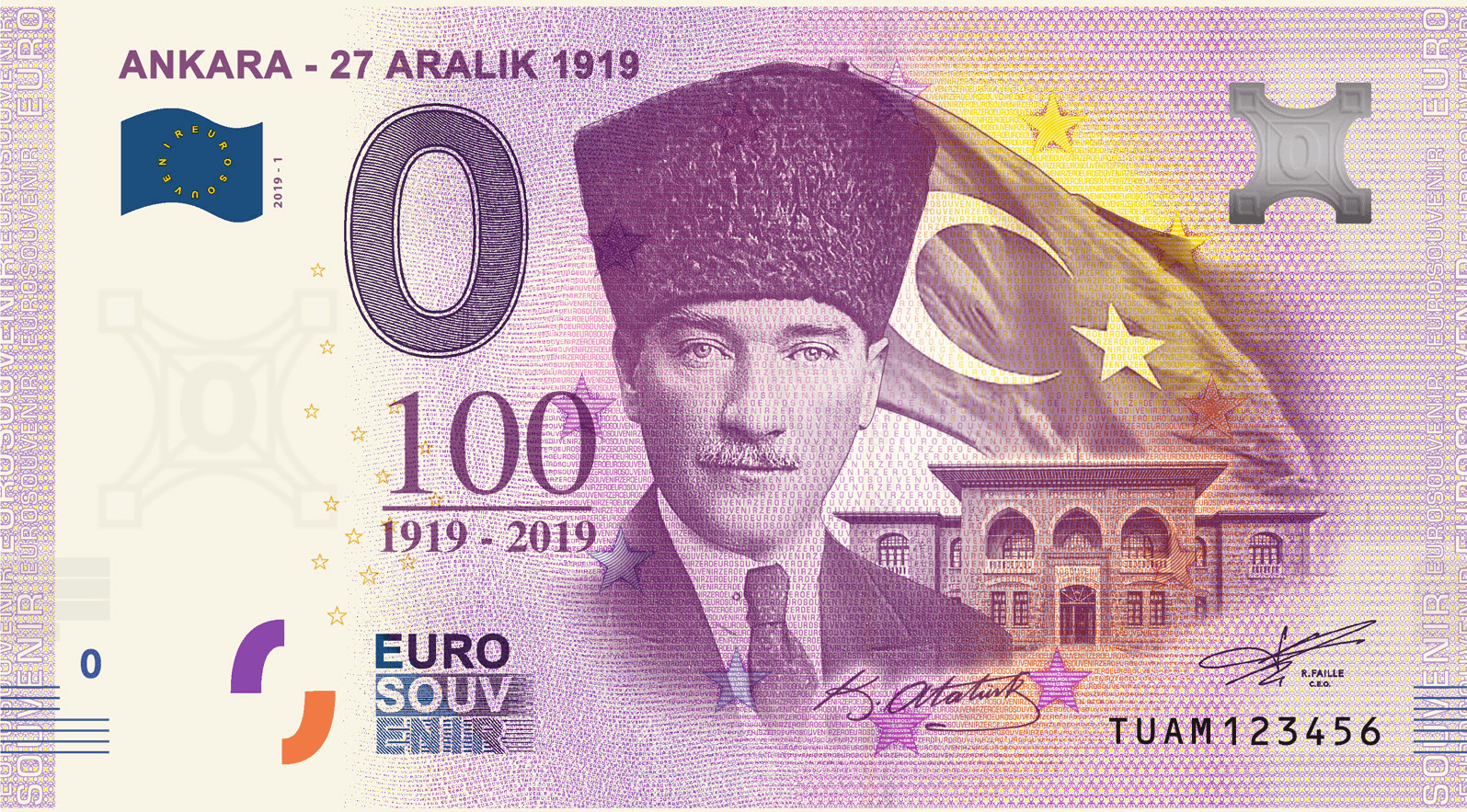 €0 Euro Souvenir banknote for 27 Aralık 1919, Ankara