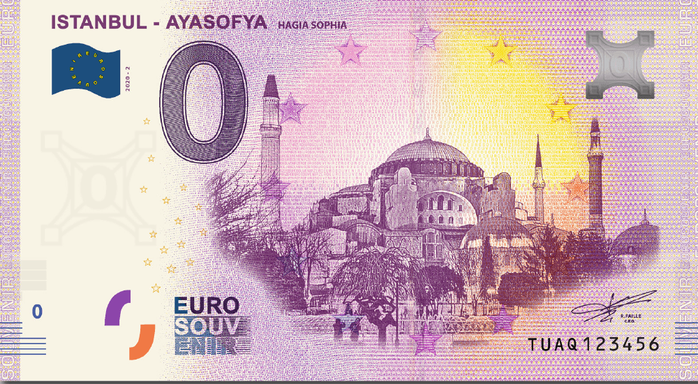 €0 Euro Souvenir banknote for Ayasofya, Istanbul