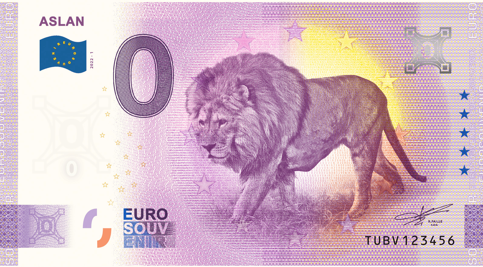€0 Euro Souvenir banknote with the Aslan motif